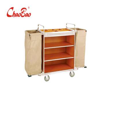 D-019 STAINLESS STEEL  Room Service Cart Hotel Cleaning Cart